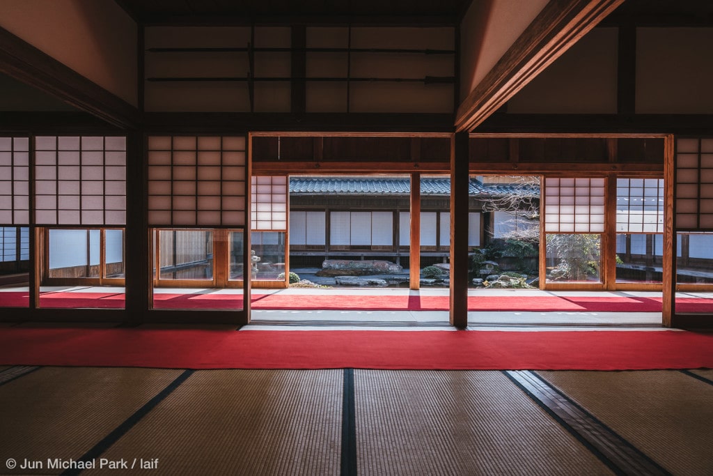 KAGOSHIMA, JAPAN - February 4, 2016: A view of the Shimazu residence Sengan-en Garden, Kagoshima from within. Sengan-en was a stately home and estate of the Shimazu family for more than 350 years and recognized as a UNESCO World Cultural Heritage Site in July, 2015.